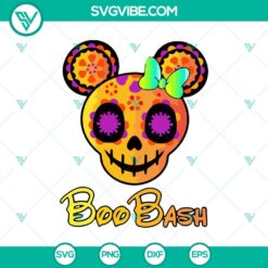 Boo Bash Minnie Head SVG featuring a Halloween themed design with Minnie Mouse ears, perfect for October 31 SVG projects.