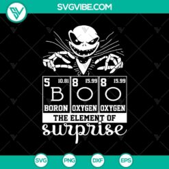 Boo The Element Of Surprise Halloween Chemistry SVG featuring Halloween and The Nightmare Before Christmas elements.