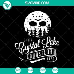 Camp Crystal Lake Counselor 1980 SVG with Horror and Halloween Scary theme, perfect for spooky projects and October designs.