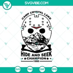 Camp Crystal Lake Hide And Seek SVG featuring Jason Voorhees from Halloween movie series. Perfect for spooky DIY projects.