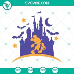 Castle Mickey Halloween SVG with Disney Halloween theme featuring Mickey and Minnie. Perfect for Halloween crafts and decorations.