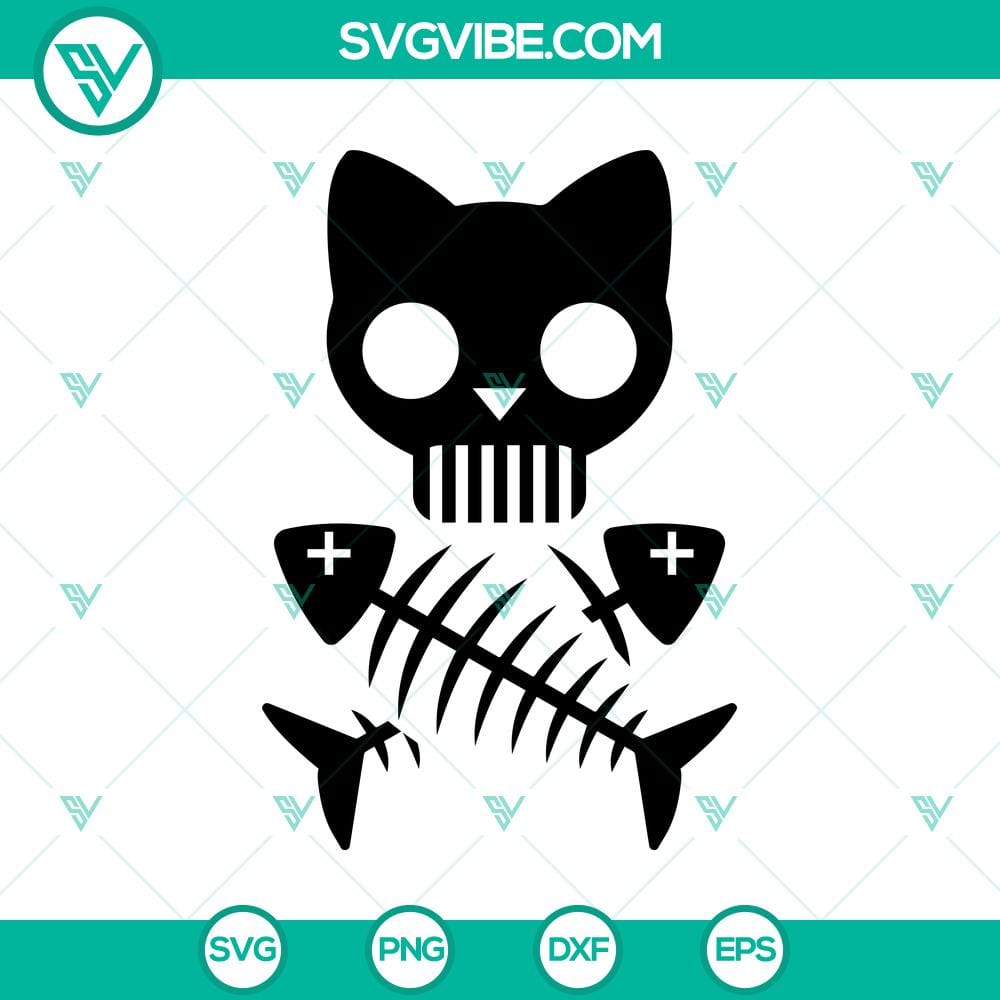 Cat Skeleton SVG, Halloween SVG, Scary SVG, Oct 31 SVG Cat skeleton silhouette design in SVG format for Halloween decoration, featuring spooky details for October 31 celebrations.
