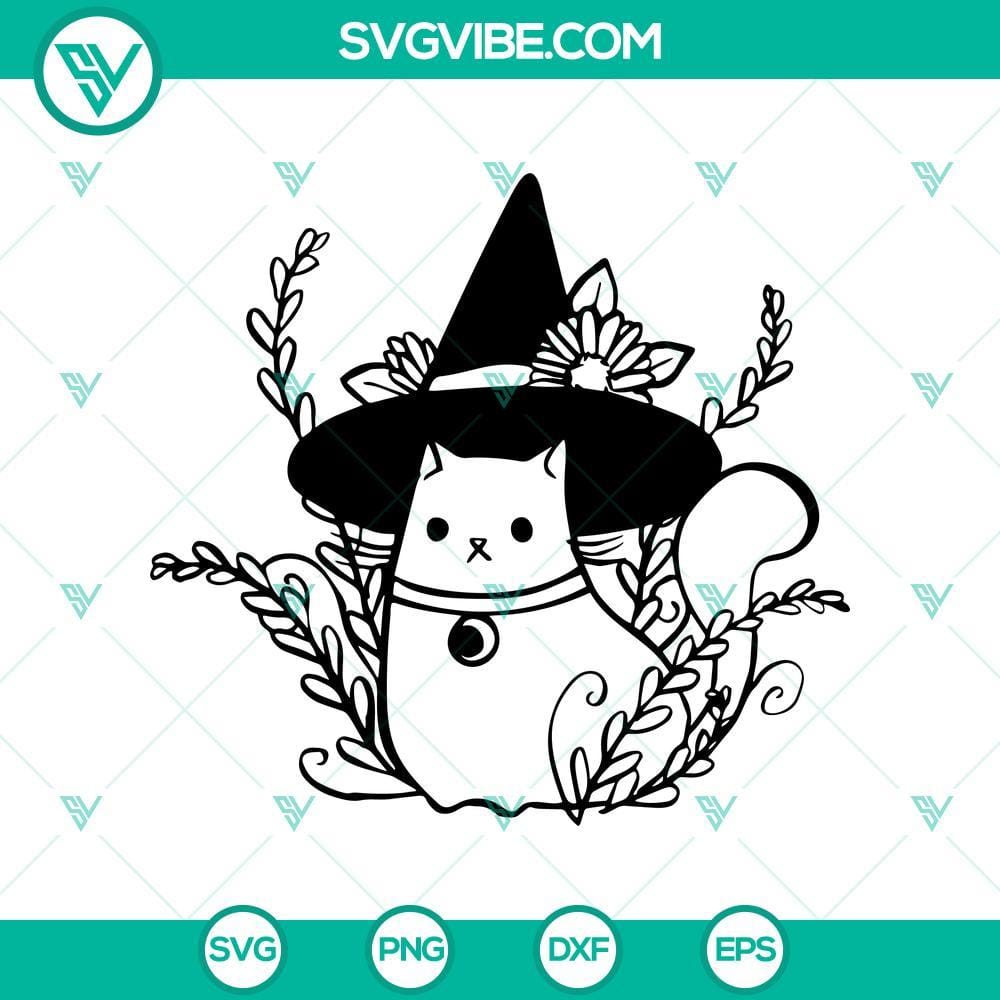 Cat Witch SVG DXF EPS PNG Cut Files Cat Witch Halloween SVG file for Cricut & Silhouette, with spooky designs in SVG DXF EPS PNG formats for crafting.