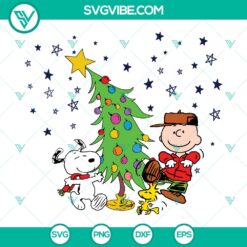 Charlie Brown Christmas SVG DXF EPS PNG files showing festive holiday design with iconic Charlie Brown and Snoopy characters. Great for crafts.
