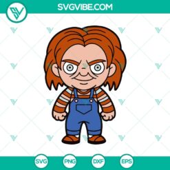 Chibi Chucky SVG with Halloween and horror elements, perfect for spooky crafting projects.