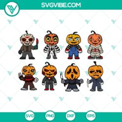 Chibi Horror Pumpkin Head SVG illustration, featuring spooky Halloween characters, perfect for scary-themed designs.