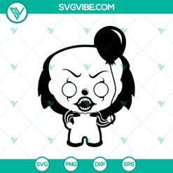 Chibi Pennywise SVG with IT horror movie theme for Halloween, ideal for crafts and projects.