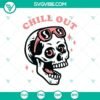 Chill Out Skull Funny Skull with Pink Glasses Smiling SVG design for Halloween, Scary theme.
