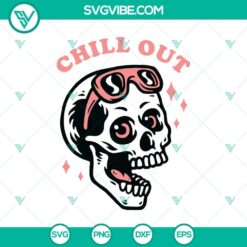 Chill Out Skull Funny Skull with Pink Glasses Smiling SVG design for Halloween, Scary theme.