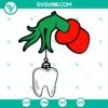 Grinch hand holding tooth Christmas SVG DXF EPS PNG files for crafts and projects.