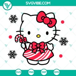 Christmas-themed Hello Kitty and candy SVG design, featuring Sanrio characters in a kawaii style. Perfect for holiday crafts.