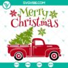 Red vintage Christmas truck SVG with Merry Christmas text, ideal for crafting.