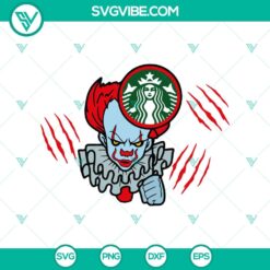 Clown Starbucks, Pennywise Halloween SVG perfect for creating spooky holiday crafts or decorations.