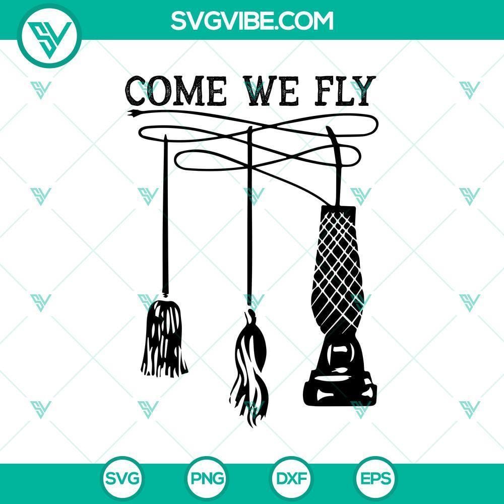 Halloween SVG, Come We Fly SVG, Halloween SVG, Horror SVG, Scary SVG Spooky Halloween SVG featuring text "Come We Fly" with creepy elements. Perfect for horror designs.
