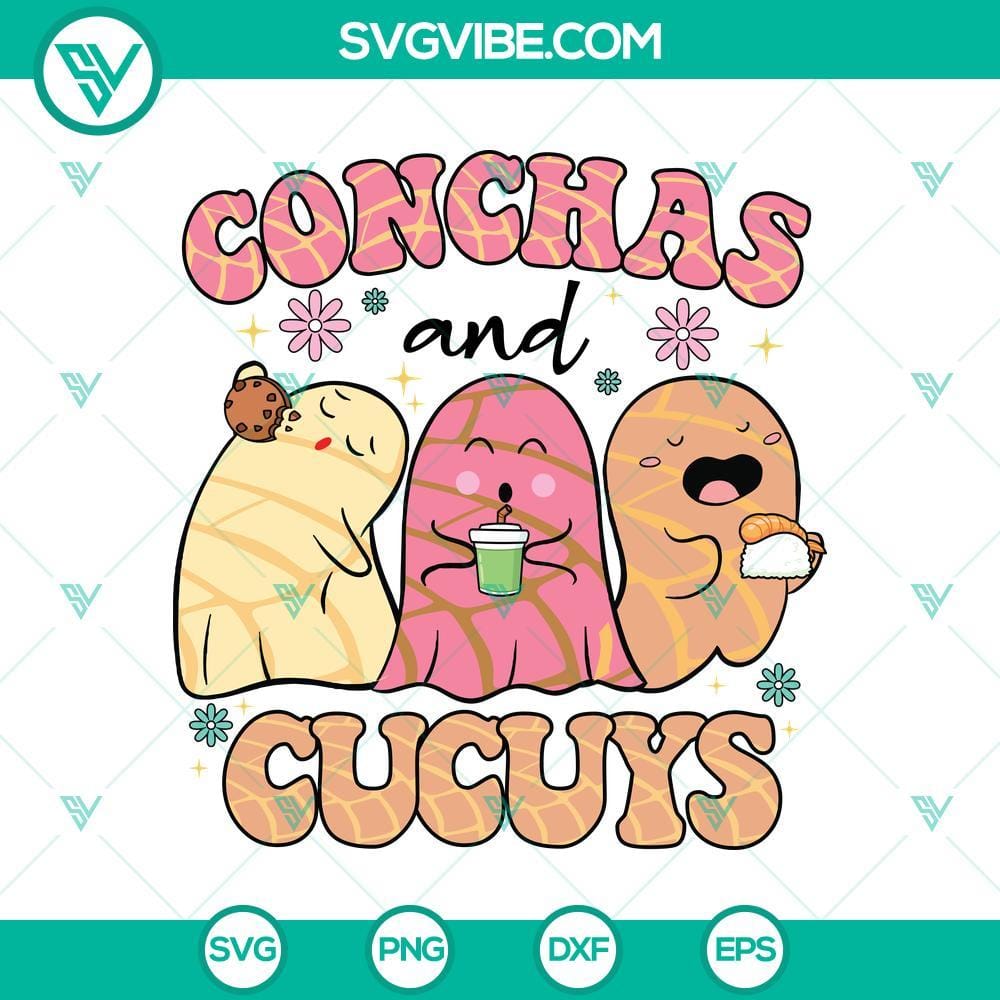 Conchas and Cucuys Mexican Ghost SVG DXF EPS PNG Cut File Conchas and Cucuys Mexican ghost Halloween SVG cut file for Cricut and Silhouette designs, featuring spooky and festive elements.