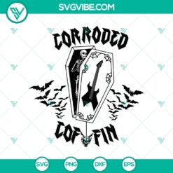 Spooky skeleton coffin SVG design for Halloween decorations, featuring a corroded and eerie aesthetic.