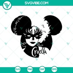 Cruella de Vil inspired Mickey Ears SVG design perfect for Disney movie or Halloween theme, digital download.