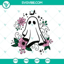Cute ghost with floral design for Halloween SVG, featuring funny and adorable ghost character.
