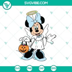 Minnie Angel holding a pumpkin in a Disney Halloween SVG design with Mickey And Minnie characters, cute and festive for crafts.