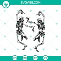 Dancing skeletons SVG design for Halloween theme, festive skeleton clipart.