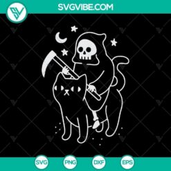 Death Rides a Black Cat Classic SVG showcasing a spooky Halloween design with a horror theme. Perfect for Halloween projects.