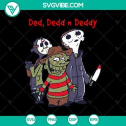 Horror character SVG bundle featuring Ded, Dedd n Deddy, Michael Myers, Jason Voorhees, and Freddy Krueger. Perfect for Halloween designs.