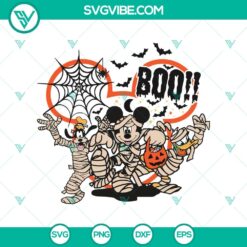Disney Halloween SVG featuring Mickey, Pluto, and Donald Duck as mummies. Perfect for spooky crafts and decor.