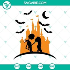 Disney Castle Jack And Sally SVG with Mickey And Minnie, ideal for Halloween crafts and Disney fans, spooky and magical design.