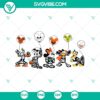 Disney characters in skeleton costumes holding Halloween balloons, Mickey Mouse themed Halloween SVG design.