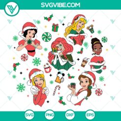 Disney Christmas Princess SVG DXF EPS PNG Files - Festive collection of holiday-themed Disney princess designs for digital crafting.
