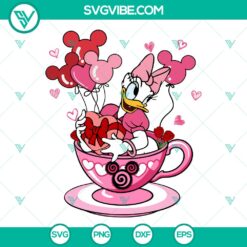 Disney Daisy Duck Valentine Balloon Tea Cup SVG with cute love tea party cut files for Valentine's Day crafts and decorations.