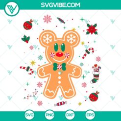 Disney Mickey Mouse Christmas Gingerbread SVG cut file for holiday baking, featuring festive cookie design. Perfect for Christmas crafting projects.