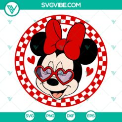 Disney Minnie Mouse Checkered Valentine SVG with sweet heart cut files, perfect for Valentine's Day crafts and projects.