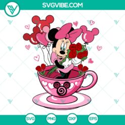 Disney Minnie Valentine Balloon Tea Cup SVG | Sweetheart Carnival Cut Files