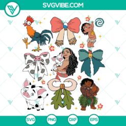 Disney Moana and Friends SVG tropical cut files with Coquette Bows design featuring animated characters in a vibrant, island-inspired theme.