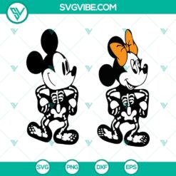 Disney Mouse Halloween and Skeleton SVG graphic with Happy Halloween text, ideal for spooky Disney-themed crafts.