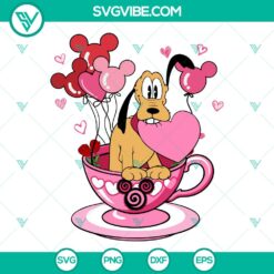 Disney Pluto Valentine Balloon Tea Cup SVG featuring adorable dog cut files for crafting projects.