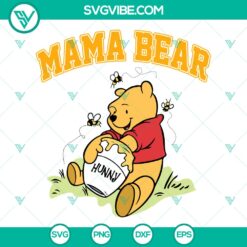 Disney Winnie the Pooh Mama Bear SVG design with cute bear holding hearts, perfect for Mother's Day crafting projects.