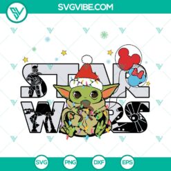 Disney Star Wars Baby Yoda Christmas SVG featuring The Child with holiday-themed cut files for crafts and design projects.