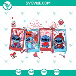 Disney Stitch Happy Valentine’s Day cute love cut files with heart shapes, perfect for Valentine's crafts and projects.