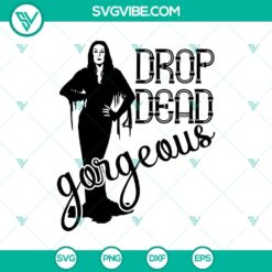 Dark and spooky Halloween-themed SVG design with "Drop Dead Gorgeous" text. Perfect for horror projects.