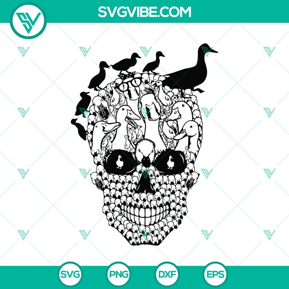 duck-on-top-skull-animal-svg-skull-svg-horror-svg.jpg Duck on Skull Animal SVG with horror theme, perfect for Halloween projects.
