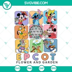 EPCOT Mickey and Friends SVG design for Flower and Garden Festival cut files, featuring Disney characters in spring theme.