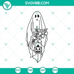 Cartoon ghost outline with floral elements, funny Halloween design SVG for crafts and decorations.