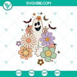 Floral Hi Finger Ghost SVG - Funny Halloween design with a friendly ghost giving a greeting gesture, ideal for Halloween crafts and decor.