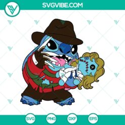 Freddy Krueger and Stitch mashup SVG design for Halloween featuring a spooky and cute character combo. Great for horror fans.