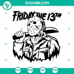 Friday the 13th SVG featuring Jason Voorhees, horror, and Halloween elements. Perfect for spooky projects.
