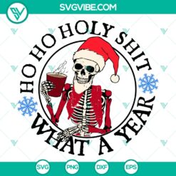 Humorous Christmas skeleton Santa Claus graphic in SVG format for holidays.