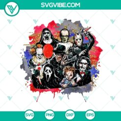 Funny horror characters friends SVG featuring horror killer and Halloween elements, perfect for spooky design projects.