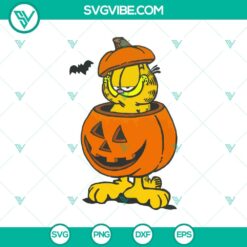 Funny Halloween SVG of Garfield inside a pumpkin, ideal for crafts and decor.